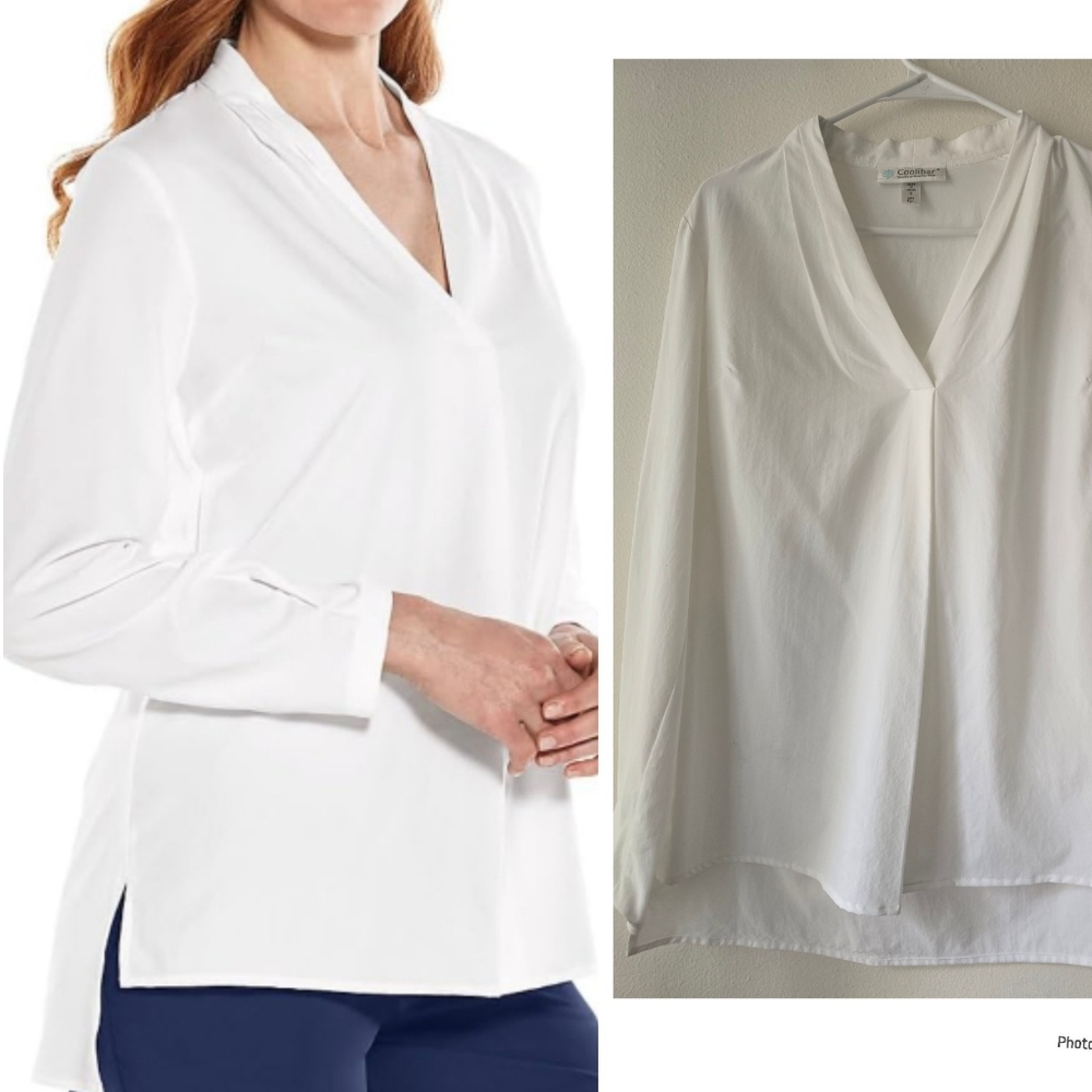Coolibar White Swim Coverup V-Neck Long Sleeve